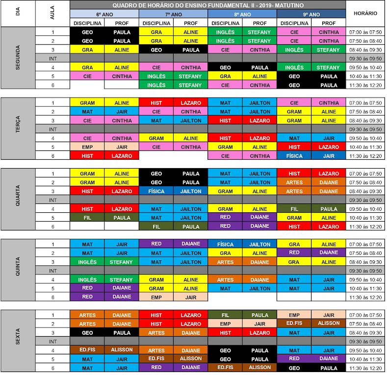Horários de aula FII - 2024